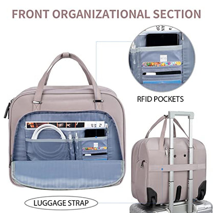 EMPSIGN Rolling Laptop Bag Women, Rolling Briefcase 15.6 Inch, Grey Pink | Water-Repellent, Airline Approved, Overnight Computer Bag, Rolling Briefcase with Wheels, Travel Business Work - color: Quilted Grey Pink
