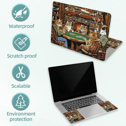 Universal Laptop Skin Decal, 3-Piece Vinyl Protector for 12 13 14 15.6" Notebook, Waterproof Anti-Scratch, Easy Trim & Bubble-Free Finish, Group of Cats Playing Poker - color: Group of Cats Playing Poker