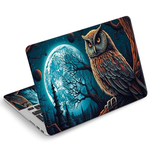Universal Laptop Skin Sticker Decal, Compatible with MacBook HP Dell Lenovo 12"-15.6", Reusable Vinyl Notebook Cover 3PCS Set, High-Recognition Film-Owl Under Full Moon - color: Owl Under Full Moon