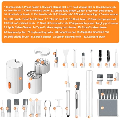 GK GAMAKAY Keyboard Cleaning Kit, 33-in-1 Multifunctional Magnetism Rotating Cleaning Kit, Portable Electronics Brush Tool for iPad iPhone Pro Tablet PC Camera Lens Earbuds Monitor (Black) - color: Black