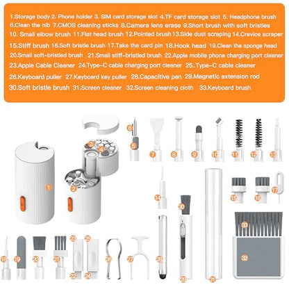 GK GAMAKAY Keyboard Cleaning Kit, 33-in-1 Multifunctional Magnetism Rotating Cleaning Kit, Portable Electronics Brush Tool for iPad iPhone Pro Tablet PC Camera Lens Earbuds Monitor (Black) - color: Black