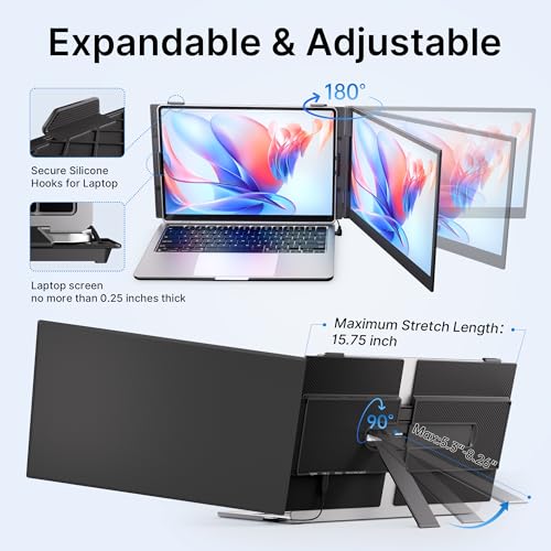 Laptop Screen Extender - Ultra-Thin 1.3lbs 14" FHD IPS Dual Portable Monitor Extension for Laptop, Attachment Plug & Play for 13-17" Laptops, Second Extra Travel Display for Windows/Mac/Android - size: 14"