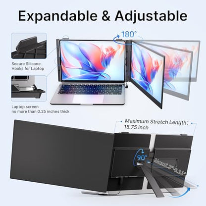 Laptop Screen Extender - Ultra-Thin 1.3lbs 14" FHD IPS Dual Portable Monitor Extension for Laptop, Attachment Plug & Play for 13-17" Laptops, Second Extra Travel Display for Windows/Mac/Android - size: 14"