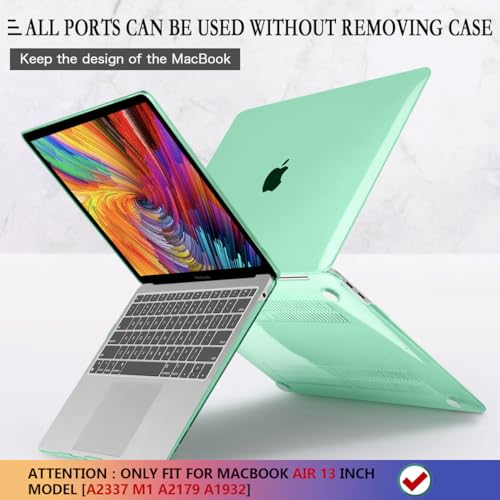 CISSOOK for MacBook Air 13 Inch Case 2021-2018 Release,Plastic Hard Shell Case with Keyboard Cover and Screen Protector for MacBook Air 13 A2337 M1 A2179 A1932 Model with Touch ID - Crystal Green - color: Air13inch-Crystal Green
