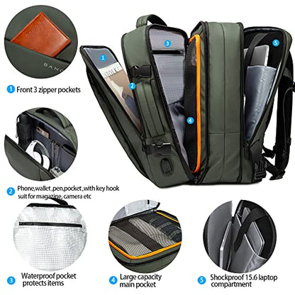 BANGE Expandable Travel Backpack,35LCarry on Backpack for Women Men Airline Approved Gym Backpack Waterproof Business Laptop Daypack… - color: Green, size: 35L(expansion)