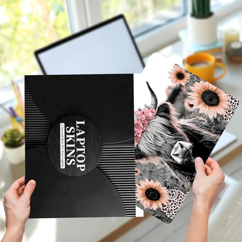 Laptop Skin Sticker for 12.1”-15.6“ Laptops (Fits 13”, 13.3”, 14”, 15”, 15.4”) | Protective Universal Reusable Vinyl Art Decal Cover | Waterproof & Scratch-Resistant-Highland Cow Floral - color: Highland Cow Floral