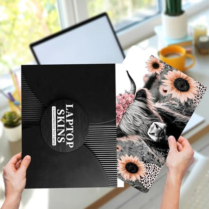 Laptop Skin Sticker for 12.1”-15.6“ Laptops (Fits 13”, 13.3”, 14”, 15”, 15.4”) | Protective Universal Reusable Vinyl Art Decal Cover | Waterproof & Scratch-Resistant-Highland Cow Floral - color: Highland Cow Floral