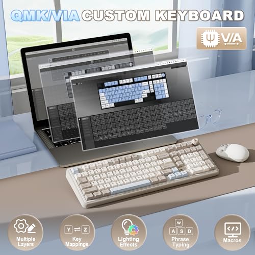YUNZII B98 PRO 96% Wireless Mechanical Keyboard (Beige, Milk Switch) | QMK/VIA, with Numpad, Dual-Style Knob Design, Creamy Pre-Lubed Switches, Hot Swap, Gasket Mount, RGB for Gaming/Win/Mac - color: Beige, size: Milk V2 Linear Switch