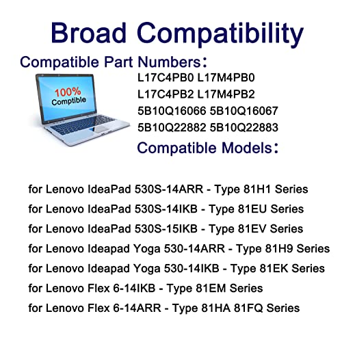 L17C4PB0 Battery for Lenovo Flex 6-14IKB 6-14ARR IdeaPad 530S-14ARR 530S-14IKB 530S-15IKB Yoga 530-14ARR 530-14IKB XiaoXin Air 14IKBR 15IKBR 15ARR 15IWL Series L17M4PB0 L17C4PB2 5B10Q16066 - size: 10.47*4.92*1.06 inches L17C4PB0