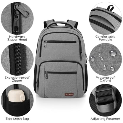 BIKROD Backpack for Men and Women, School Backpacks Water Resistant Back Pack, TSA Travel Backpack, Business Anti Theft Sturdy Computer Bag Gifts Fits 17.3 Inch Laptop, Grey - color: Grey, size: 17.3 Inch