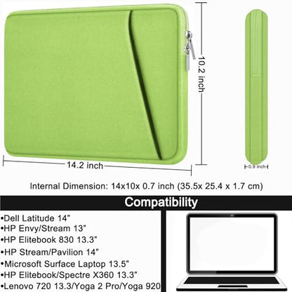 Askuko Laptop Sleeve 14 inch, Shockproof Protective Computer Cover, Durable Carrying Bag Laptop Case Compatible with 14"" MacBook Air/Pro HP Asus Lenovo Notebook, Light Green - color: Light Green, size: 14 inch