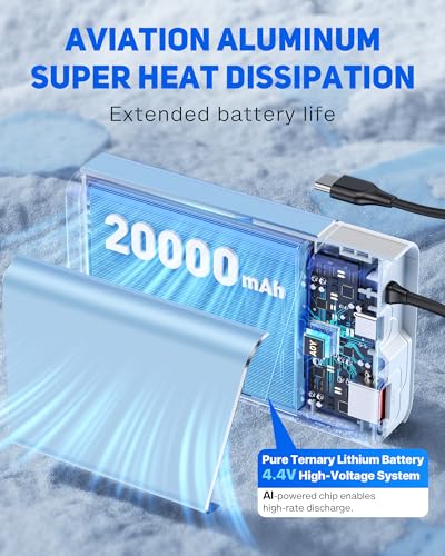 Portable Charger 20000mAh, 22.5W PD 3.0+QC 4.0 Super Fast Charging Power Bank, Cooler Aerospace Metal Case for iPhone 17 16 15 14, 13 Android iPad Samsung Google Tablet & More, Travel Essential - color: Blue