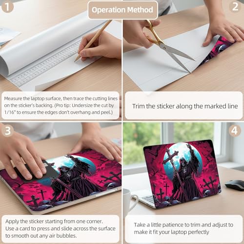 Aesthetic Laptop Skin Cover,12-15.6 Inch Universal Vinyl Sticker Decal,Waterproof Scratch-Resistant Notebook Wrap,Removable Residue-Free Protector,Grim Reaper Moon - color: Grim Reaper Moon