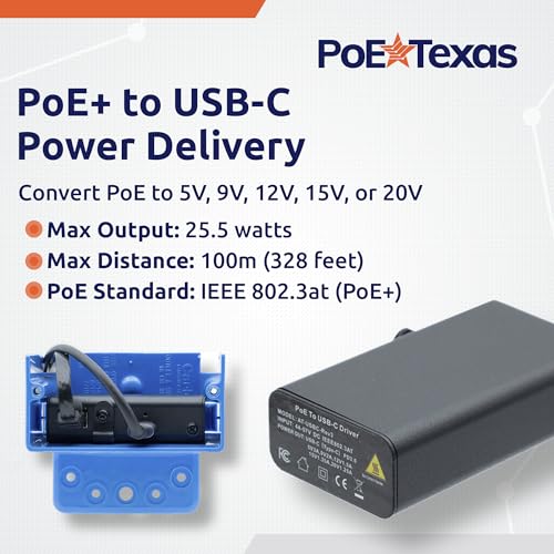PoE Texas PoE+ to USB-C Splitter - PoE+ Splitter USB-C 25W Power Delivery for iPad, Tablet, Google Nest Cam - Convert PoE to 5V, 9V, 12V, 15V or 20V - size: 25w Power Only