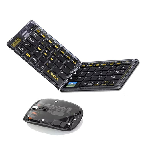 Foldable Keyboard and Mouse,Wireless Folding Bluetooth Keyboard and Mouse Combo,Ultra Slim,Rechargeable,Silent,Portable Travel Keyboard for Laptop,Tablet,Phone,Windows, iOS, Android,and macOS (Black) - color: Black