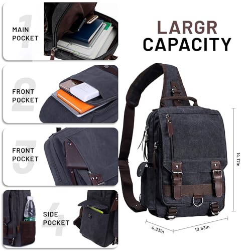 mygreen Canvas Cross Body Messenger Bag Shoulder Sling Backpack Travel Rucksack - color: Khaki, size: Large