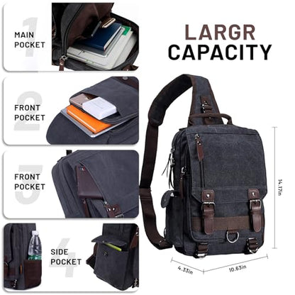 mygreen Canvas Cross Body Messenger Bag Shoulder Sling Backpack Travel Rucksack - color: Khaki, size: Large