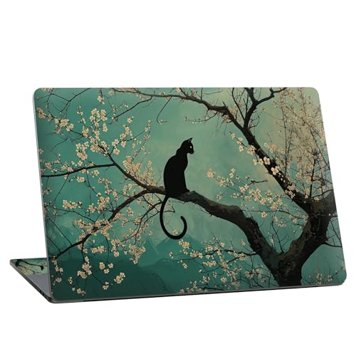 Universal Laptop Skin Sticker with 2 Wrist Pad Skins, Waterproof Scratch Resistant Vinyl Laptop Cover Decal, Cut to Fit for 11–15.6 Inch MacBook HP Dell Lenovo, Black Cat Plum Blossom - color: Black Cat Plum Blossom