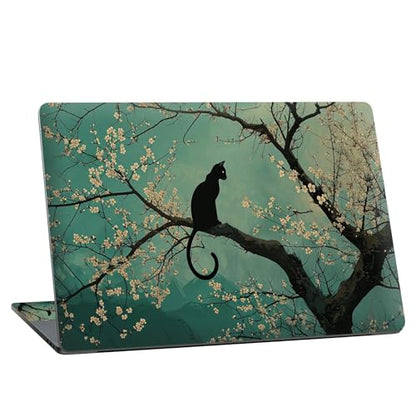 Universal Laptop Skin Sticker with 2 Wrist Pad Skins, Waterproof Scratch Resistant Vinyl Laptop Cover Decal, Cut to Fit for 11–15.6 Inch MacBook HP Dell Lenovo, Black Cat Plum Blossom - color: Black Cat Plum Blossom