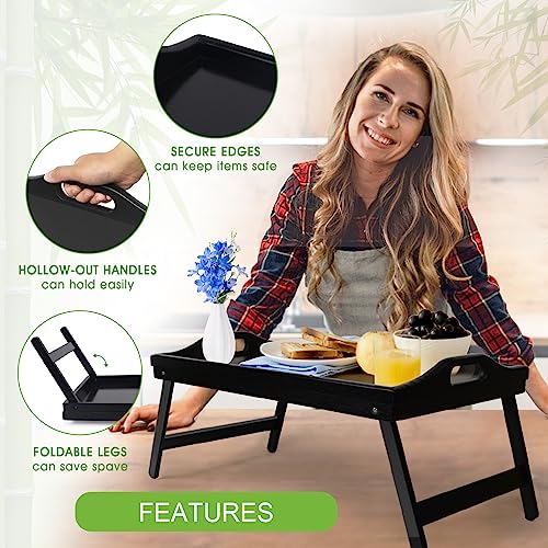 Bed Tray Table with Folding Legs Wooden Serving Breakfast in Bed or Use As a, Platter, TV Table Laptop Computer Tray Snack Tray Large Size - color: Black-large