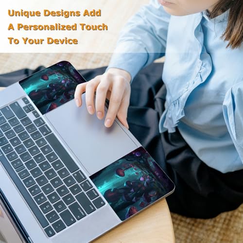 Universal Laptop Skin Sticker with 2 Wrist Pad Decals, 3-Piece Removable Vinyl Laptop Cover, Dreamy Purple and Blue Mushroom Waterproof Anti-Scratch, Easy-Trim Fit for 13.3" 14" 15.6" Laptops - color: Dreamy Purple and Blue Mushroom