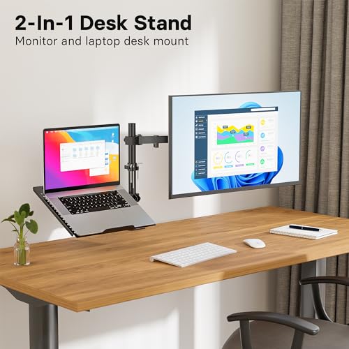 Redbat Monitor and Laptop Mount Stand, Fully Adjustable Monitor Arm with Vented Tray for 13" to 32" LCD Screens and Notebook up to 16", Holds up to 22lbs, VESA Compatible, Dual Mounting Options | Fully Adjustable Monitor Arm with Vented Tray for LCD Scree