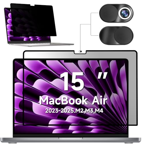 Mamol Privacy Screen for MacBook Air 15 Inch (2023-2025, M2, M3,M4)- A2941 A3114, MagicSuction™ Removable Vacuum Adsorption Anti Spy,Anti Glare Anti Blue Light Filter for Mac Laptop Computer - size: 15 inch MacBook Air (2023-2024, M2, M3)