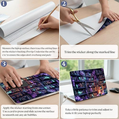 Universal Laptop Skin Sticker Decal,15.6 Inch Laptop Vinyl Cover for 13" 14" 15.6" Laptop,Scratch-Resistant Waterproof Protector Wrap,Reusable with Wrist Pads,Magic Library with kulls - color: Magic Library with kulls