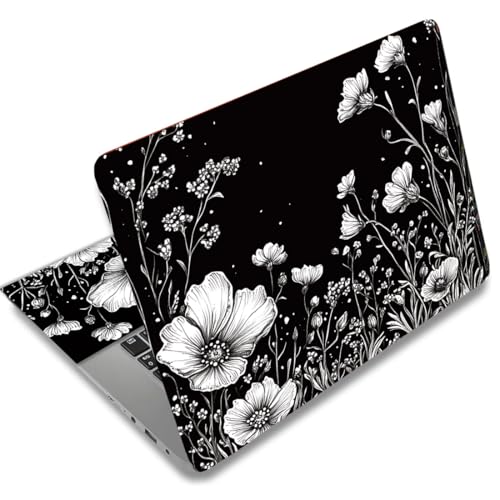 SUPERDANT Laptop Skin Sticker Flowers Laptop Decals Personalized Universal Notebook Computer Wrap Vinyl Skin Stickers Cover Art Decal Removable 12-15.6 Inch Waterproof Scratch-Resistant Black White - color: Black+White
