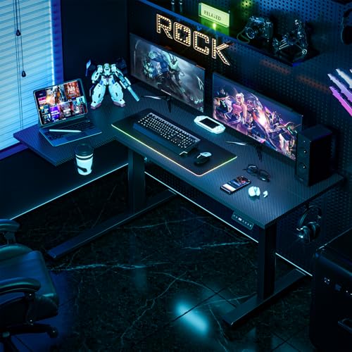 Muvai 59 Inch L Shaped Standing Desk Adjustable Height with Cable Management Tray,Gaming Electric Corner Standing Desk, Sit Stand Computer Table with Reversiable Splice Board, Black Carbon - color: Black Carbon, size: L-shaped 59 Inches