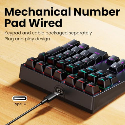 Mechanical Number Pad - Hot Swappable Numpad Wired USB Numeric Keypad with RGB LED Backlit 34 Key Numpad, Mechanical USB Wired Numeric Keypad for Laptop Desktop Computer PC(2-level Tilt, Blue Switch)