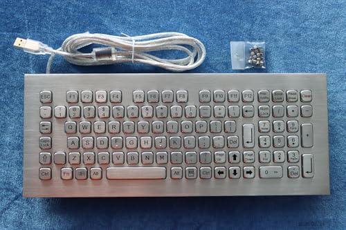 K-TEK-A360KP-FN-DWP Stainless Steel Keyboard, Full-Size Industrial Keyboard IP65 Waterproof Vandal Proof, Top Panel Mount, 102 Keys with Numeric Keypad USB, Mining, Medical, Self-Service Terminal