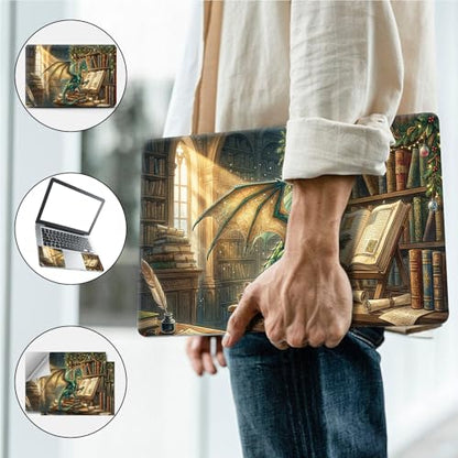 Universal Laptop Skin, DIY Cut-to-Fit Vinyl Cover Compatible with HP, Dell, Lenovo, Mac (13.3" to 15.6"), Anti-Scratch, No Residue & Bubble-Free Protective Decal Sticker, Dragon Reading Book - color: Dragon Reading Book