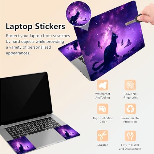 Laptop Skin Sticker Decal 15.6 Inch,12 13 13.3 14 15 15.6 in Laptop Netbook Skins for Notebook,Art Decal Removable Waterproof Scratch Resistant,Universal Vinyl Cover,Galaxy Cat Purple - color: Galaxy Cat Purple