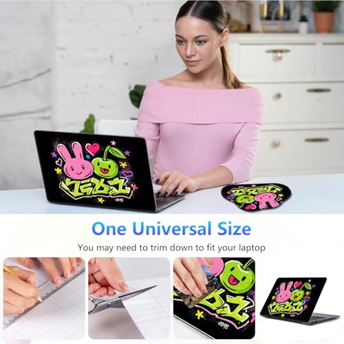 Laptop Skin Sticker Decal 15-15.6 Inch with Cute Mouse Pad, Universal Reusable Vinyl Sticker for 12.1 13 13.3 14 15.4 Inch Netbook and Notebook PC, Kawaii Graffiti - color: Kawaii Graffiti