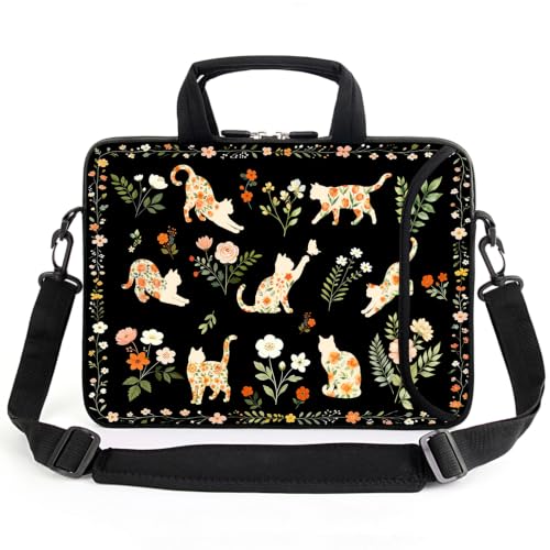 AMARY 13" 13.3" laptop sleeve chromebook case adjustable shoulder strap with handle accessory pocket (Cat-2) - color: Cat-2