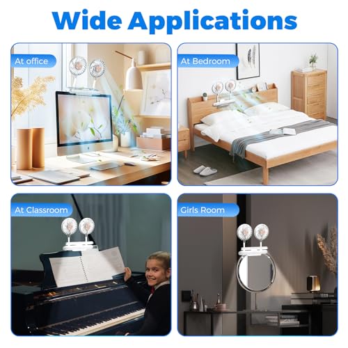 Clip Fan USB-Powered Cooling Fan with LED Light Bar Glacier Silver | Space-Saving Personal fan for Monitor/Laptop/Flat/Bedside/Bookshelf/Music Stand/Reading Stand - color: Glacier Silver