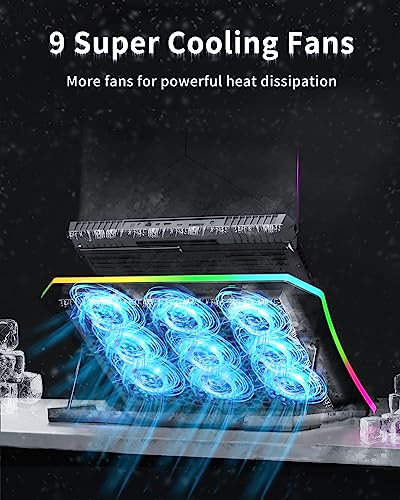 KeiBn 8 Fans Blue & 6 Fans Red Laptop Cooling Pad, Laptop Cooler for 15.6-17.3 Inch Laptops with 7 Height Stands, 2 USB Ports,10 RGB Modes