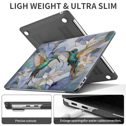 for MacBook Pro 14 Inch Release 2021/2023 Model A2442 A2779 Black Computer Case,Novelty Premium Pattern Hardshell Laptop Case Gilded Wings Stained Glass Hummingbirds Lilies - color: Gilded Wings Stained Glass Hummingbirds Lilies, size: A2442/A2779(14 inch