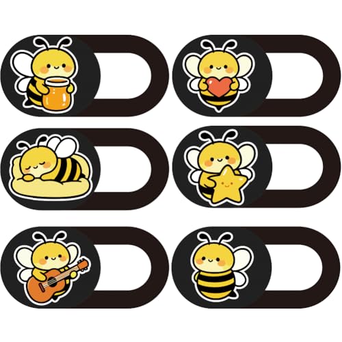 6Pcs 6 Styles Laptop Camera Cover Slide Bee Design 0.03 Inch Ultra Thin Webcam Cover Slider for Mini PC Phone Desktop Tablets Plastic Durable Privacy Protectors for Home Office Work Use - color: Bees-1