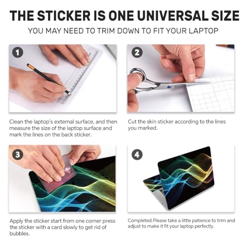3Pcs Abstract Neon Laptop Skin Sticker Light Wave Universal Removable Vinyl Stickers Fits for 12.1 13 14 15.6 16 Inch Waterproof Notebook Decal Cover Gift - color: black and colorful yellow