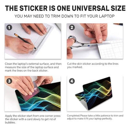 3Pcs Abstract Neon Laptop Skin Sticker Light Wave Universal Removable Vinyl Stickers Fits for 12.1 13 14 15.6 16 Inch Waterproof Notebook Decal Cover Gift - color: black and colorful yellow