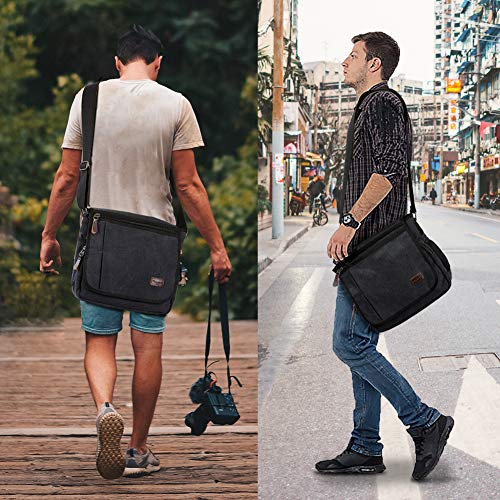 Modoker Messenger Bag for Men, 13 Inches Laptop Satchel Bags, Canvas Shoulder Bag with Bottle Pocket - color: Black