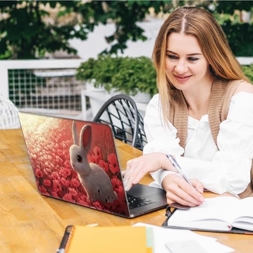Laptop Skin Sticker Decal, Universal Reusable Vinyl Laptop Cover for 12" 13" 13.3" 14" 15" 15.4" 15.6" Notebook PC, Waterproof Scratch-Resistant with 2 Wrist Pads, Easy to Apply & Remove,Flower Rabbit - color: Flower Rabbit