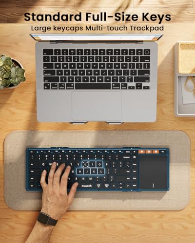 ProtoArc XK01 TP Foldable Keyboard with Touchpad, 0.65 in Keycaps, Blue | Multi-touch Trackpad, 88-key, Full Shortcut Row, 3-device Bluetooth 5.1 Switching, USB-C Charging for Mobile Productivity - color: Blue