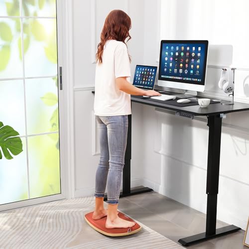 farexon Electric Standing Desk Adjustable Height, 55 x 24 Inch Stand up Desk with Large Mouse Pad, Rolling Wheels & Foot Pad,27''-46'' Lifting Range Home Office Computer Desk(Black) - color: Black, size: 55 x 24''