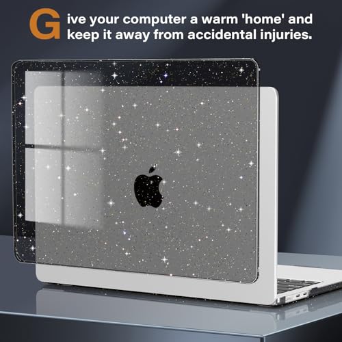 CISSOOK Black Glitter Case for MacBook Air 13.6 inch 2025 2024 2022 Release Model A3240 A3113 A2681, Sparkly Black Hard Shell Case with Keyboard Cover USB Adapter for MacBook Air 13 M2 M3 M4 | A3449 A3240 A3113 A2681, Sparkly Hard Shell Case Keyboard Cove