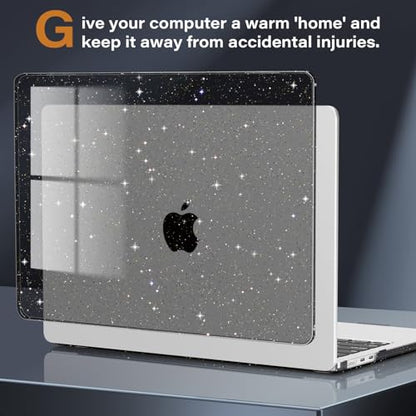 CISSOOK Black Glitter Case for MacBook Air 13.6 inch 2025 2024 2022 Release Model A3240 A3113 A2681, Sparkly Black Hard Shell Case with Keyboard Cover USB Adapter for MacBook Air 13 M2 M3 M4 | A3449 A3240 A3113 A2681, Sparkly Hard Shell Case Keyboard Cove