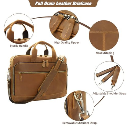 Jack&Chris Genuine Leather Briefcases for Men,15.6" Laptop Compartment Mens Laptop Messenger Bag - color: Jc44-light Brown