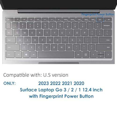 ProElife Keyboard Cover Skin for 2021 2020 Microsoft Surface Laptop Go 12.4" & 2022 Surface Laptop Go 2 12.4 inch with Fingerprint Power Button Ultra Thin TPU Keyboard Protector (Transparent)